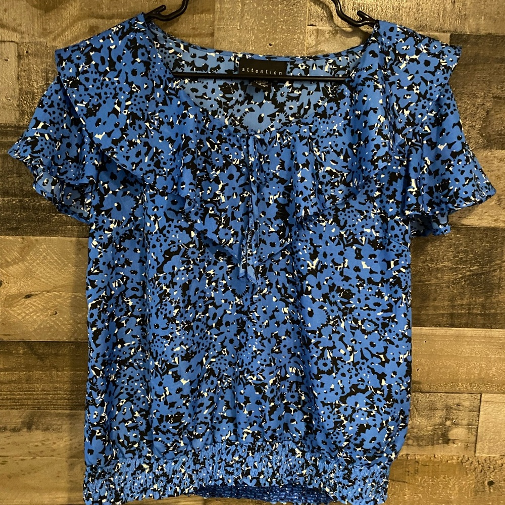 Attention Brand Blouse with Blue & Black Print.